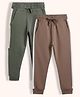 Orange Sugar 100% Cotton Knit Pack Of 2 Colour Blocked Joggers - Brown & Green