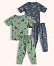 Orange Sugar 100% Cotton Knit Pack Of 2 Half Sleeves Jungle Safari & Space Theme Printed Coordinating Tees & Pajamas Night Suit - Green & Navy Blue