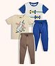 Orange Sugar 100% Cotton Knit Pack Of 2 Half Sleeves Plane & Racing Cars Printed Tees & Pajamas Night Suit - Cream & White