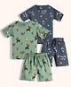 Orange Sugar 100% Cotton Knit Pack Of 2 Half Sleeves Jungle Safari & Space Theme Printed Coordinating Tees & Shorts Night Suit - Green & Navy Blue