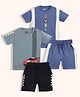 Orange Sugar 100% Cotton Knit Pack Of 2 Half Sleeves Car Printed & Goal Text Embroidered Tees & Shorts Night Suit - Grey & Blue