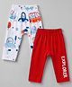 Doodle Poodle Cotton Knit Full Length Diaper Leggings with Car Text & Bear Print Pack of 2- White & Red