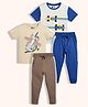 Orange Sugar 100% Cotton Knit Pack Of 2 Half Sleeves Plane & Racing Cars Printed Tees & Pajamas Night Suit - Cream & White