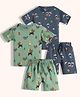 Orange Sugar 100% Cotton Knit Pack Of 2 Half Sleeves Jungle Safari & Space Theme Printed Coordinating Tees & Shorts Night Suit - Green & Navy Blue