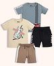 Orange Sugar 100% Cotton Knit Pack Of 2 Half Sleeves Plane & Car Printed Tees & Shorts Night Suit - Cream & Grey