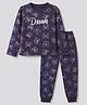 Primo Gino 100% Cotton Knit Full Sleeves T-Shirt & Pyjama Night Suit with Bow & Dream Print - Navy Blue