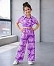 Fashion Dream Cotton Blend Knit Half Sleeves Coordinating Tie Dye Shirt Styled Top & Palazzo Set - Purple