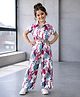 Fashion Dream Cotton Blend Knit Half Sleeves Coordinating Floral Printed Shirt Styled Top & Palazzo Set - White