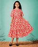 Fashion Dream Woven Half Sleeves Abstract Printed Dress - Red