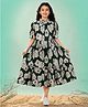 Fashion Dream Woven Half Puffed Sleeves Floral Printed Dress - Bottle Green