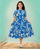 Fashion Dream Woven Half Puffed Sleeves Floral Printed Tiered Dress - Blue