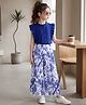 OLLINGTON ST. Single Jerey Knit Half Sleeves Top and Georgette Culottes With Floral Print - Blue & White