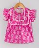 Hugsntugs Cotton Woven Frill Sleeves Floral Printed Top - Pink