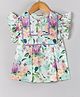 Hugsntugs Cotton Woven Frill Sleeves Floral Printed Top - Purple