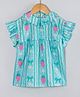 Hugsntugs Cotton Woven Sleeveless Strawberry Printed Top - Turquoise Blue