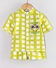 Hugsntugs Cotton Woven Half Sleeves Checked & Tiger Patch Detailed Coordinating Shirt & Shorts Set - Lime Green