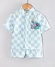 Hugsntugs Cotton Woven Half Sleeves Checked & Rhinoceros Patch Detailed Coordinating Shirt & Shorts Set - Sky Blue