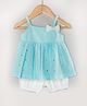 Hugsntugs Schiffli Woven Sleeveless Schiffli Embroidered  Top & Shorts - Blue & White