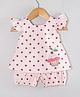 Hugsntugs Cotton Woven Sleeveless Polka Dots Printed & Cupcake Embroidered Top & Shorts - Pink