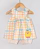 Hugsntugs Cotton Woven Sleeveless Checked & Bird Embroidered Top & Shorts - Orange