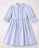 ZIP ZAP ZOOP Cotton Knit Three Fourth Sleeves Frill Detailed Dress - Blue