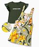 OLLINGTON ST. Cotton Sinker Knit Half Sleeves Top & Floral  Printed Pinafore - Green