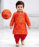 EARTHY TOUCH Cotton Woven Full Sleeves Floral Printed Kurta Dhoti Set - Orange