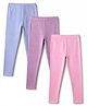 Primo Gino Cotton Elastane Knit Solid Leggings Pack of 3 - Pink Purple Blue