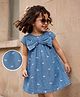 Babyhug Denim Woven Dress with Cap Sleeves and Bow Print - Blue