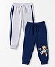 Babyhug Cotton Jersey Knit Full Length Striped Lounge and Track Pants With Tiger Print Pack of 2 - Navy Blue & Grey