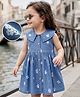 Babyhug Denim Woven Frock with Sleeveless and Floral Print in Blue