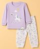 Orange Bubbles Knit Full Sleeves  T-Shirt & Pyjama Night Suit with Unicorn Rainbow bees & Floral Print - Purple