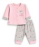Orange Bubbles) Knit Full Sleeves T-Shirt & Checked Jogger Night Suit with Strawberry Print - Pink