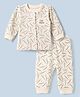 Orange Bubbles Knit Full Sleeves  Co-Ords T-Shirt & Pyjama Night Suit with Heart Toffy & Cutie Patootie Print - Cream