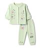 Orange Bubbles) Knitted Knit Full Sleeves T-Shirt & Pyjama Night Suit with Butterfly Heart & Floral Print - Light Green