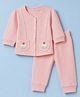 Orange Bubbles) Knit Full Sleeves T-Shirt & Pyjama Night Suit with Cup Cake Patch - Peach