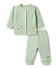 Orange Bubbles Knit Full Sleeves  Shirt & Pyjama Night Suit with Floral Embroidery on Pocket - Green