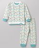 Orange Bubbles Knit Full Sleeves Co-Ords T-Shirt & Pyjama Night Suit with Animal Print - Sea Green