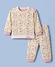 Orange Bubbles Knit Full Sleeves Co-Ords T-Shirt & Pyjama Night Suit with Animal Print - Peach