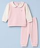 Orange Bubbles Knit Full Sleeves  T-Shirt & Pyjama Night Suit with Polka Dots & Bow Applique - Pink