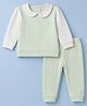 Orange Bubbles Knit Full Sleeves T-Shirt & Pyjama Night Suit with Polka Dots & Bow Patch - Light Green