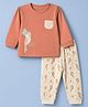 Orange Bubbles Knit Full Sleeves  T-Shirt & Pyjama Night Suit with Parrot Print - Brown