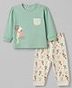Orange Bubbles Knit Full Sleeves T-Shirt & Pyjama Night Suit with Parrot Print - Sea Green