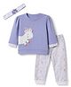 Orange Bubbles Knit Full Sleeves Unicorn Printed T-Shirt & Pyjama Night Suit with Headband - Purple