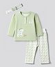 Orange Bubbles Knit Full Sleeves T-Shirt & Pyjama Night Suit with Cat & Floral Print - Pink