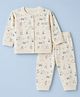 Orange Bubbles Knit Full Sleeves  Co-Ords T- Shirt & Pyjama Night Suit with Animal Print - Cream