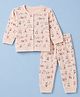 Orange Bubbles Knit Full Sleeves Co-Ords T-Shirt & Pyjama Night Suit with Animal Print - Pink
