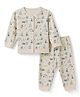 Orange Bubbles Knit Full Sleeves  Co-Ords T- Shirt & Pyjama Night Suit with Animal Print - Cream