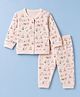 Orange Bubbles Knit Full Sleeves  Co-Ords T- Shirt & Pyjama Night Suit with Animal Print - Pink