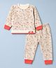 Orange Bubbles Knit Full Sleeves Co-Ords T-Shirt & Pyjama Night Suit with Floral Print - Light Yellow